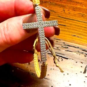Tai silver cross with clear rhinestones bracelet. Bracelet is adjustable